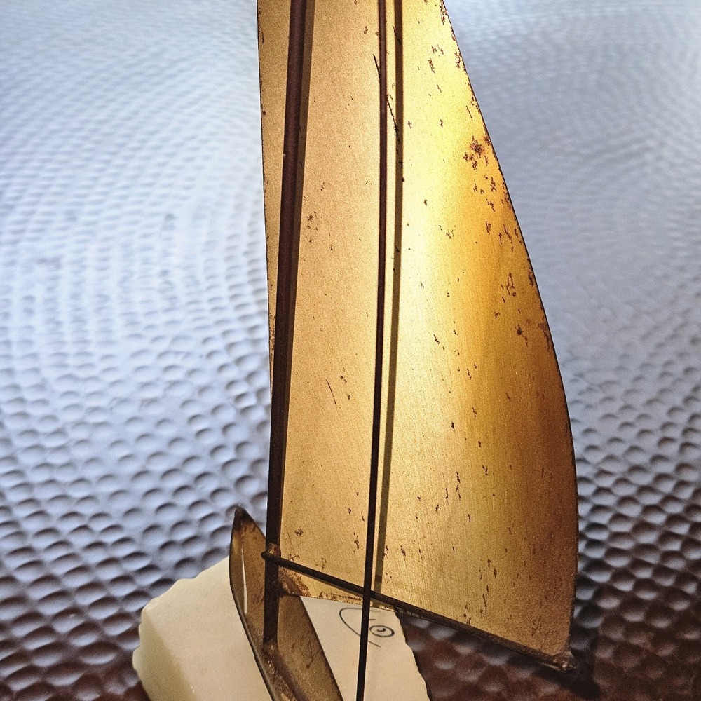 Vintage DeMott Signed Brass Sailboat 13" • Onyx Base • MCM Fluid Lines - Picture 6 of 8